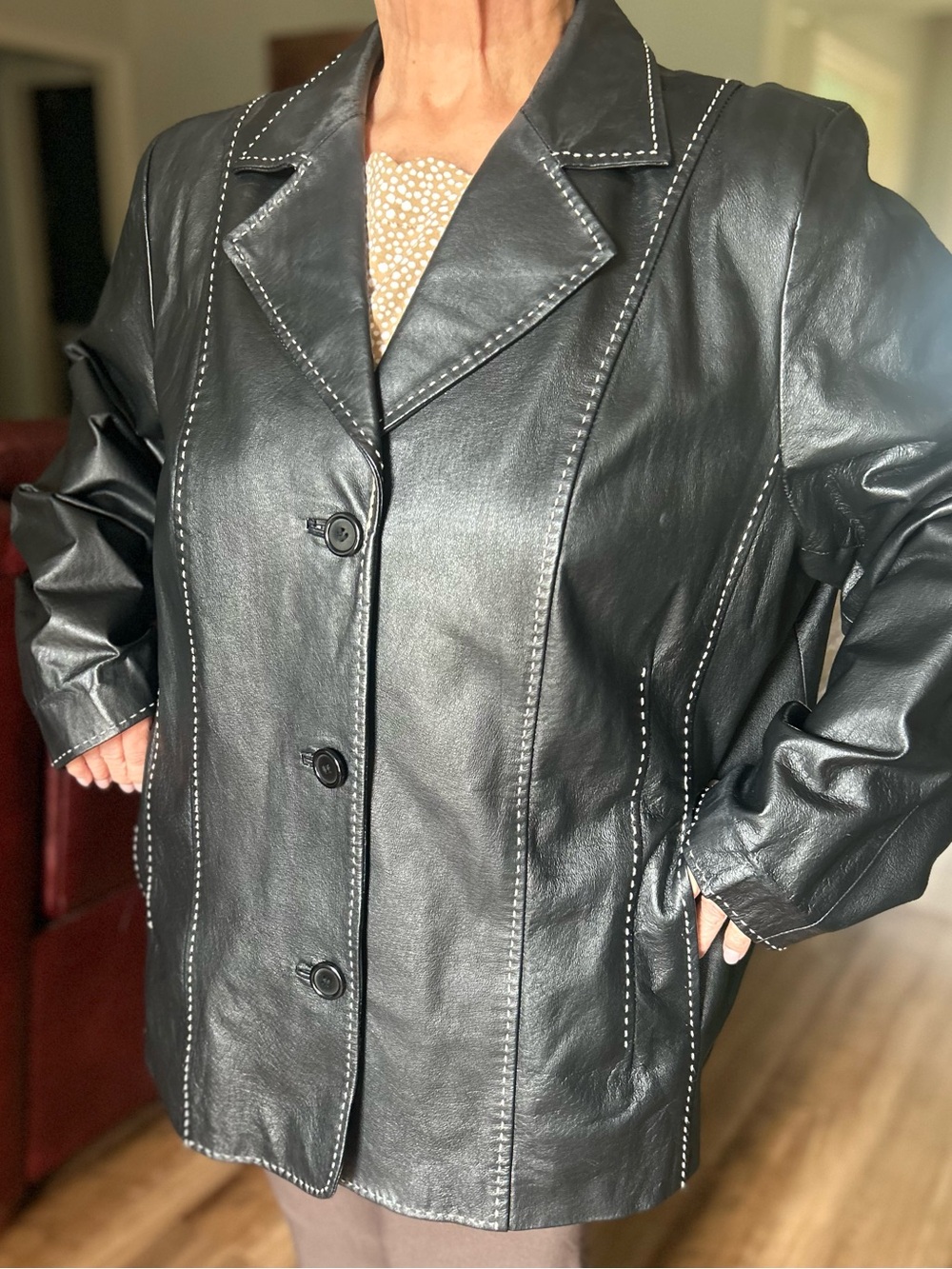 Vintage Maggie Barnes Black Leather Jacket with Stitching Like New 2X